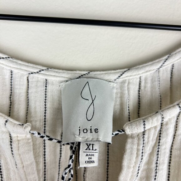 Joie Ivory Black Striped Gauzy Cotton Tassel Peasant Blouse - Picture 4 of 6